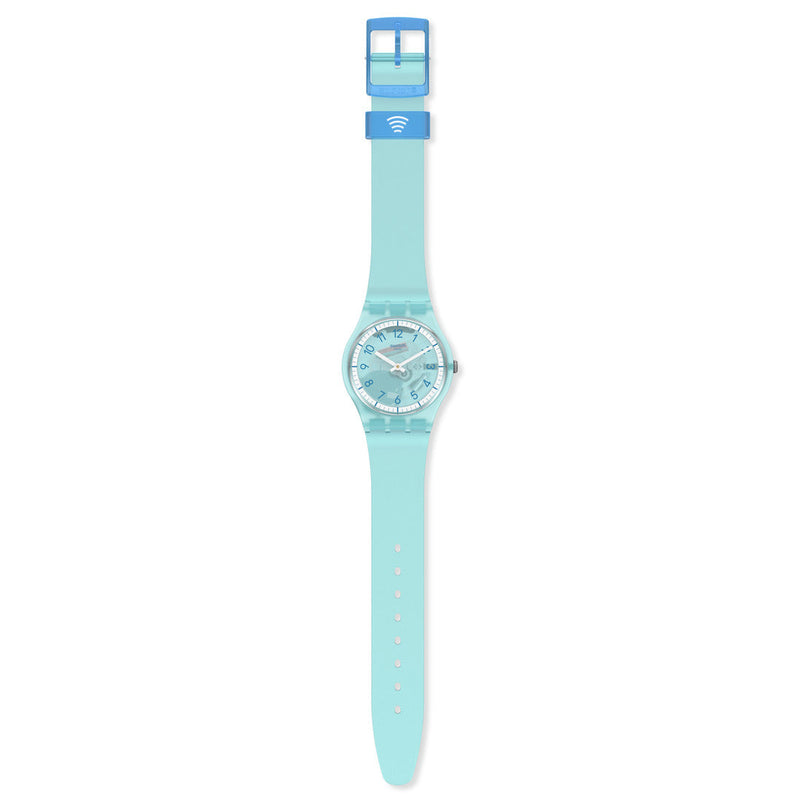 Analogue Watch - Swatch Lightblue Pay! Ladies Blue Watch SVHS100-5300