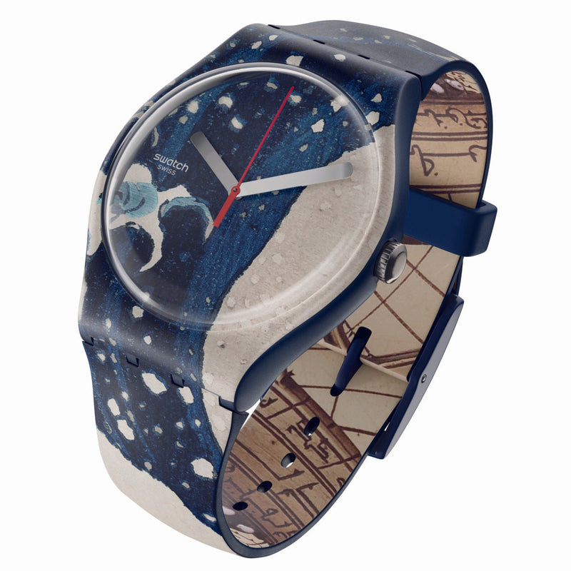 Analogue Watch - Swatch The Great Wave By Hokusai & Astrolabe Men's Swatch Blue Watch SUOZ351