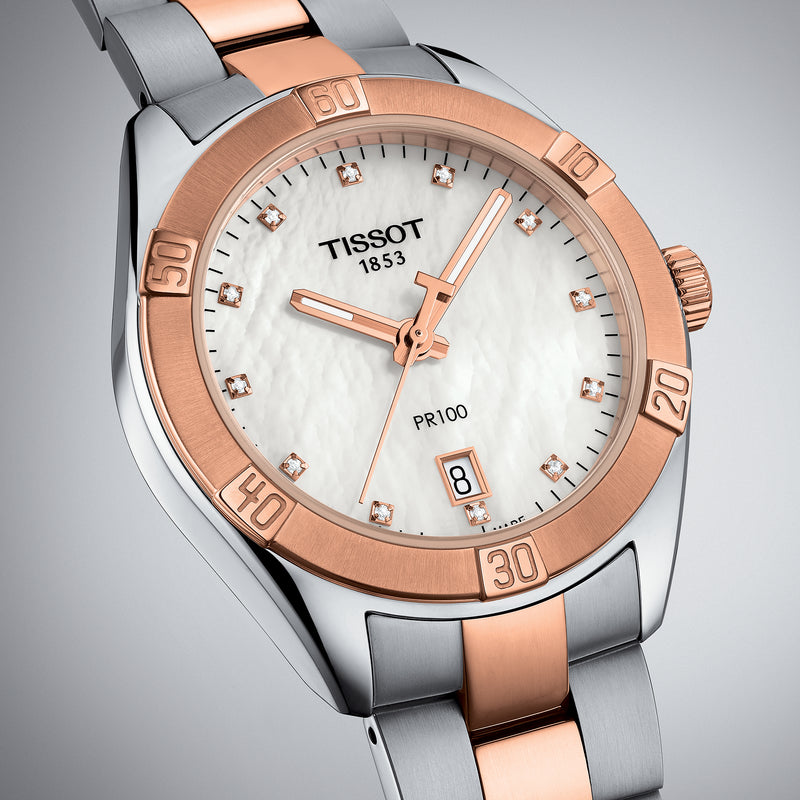 Analogue Watch - Tissot Pr 100 Sport Chic Ladies Two-Tone Watch T101.910.22.116.00