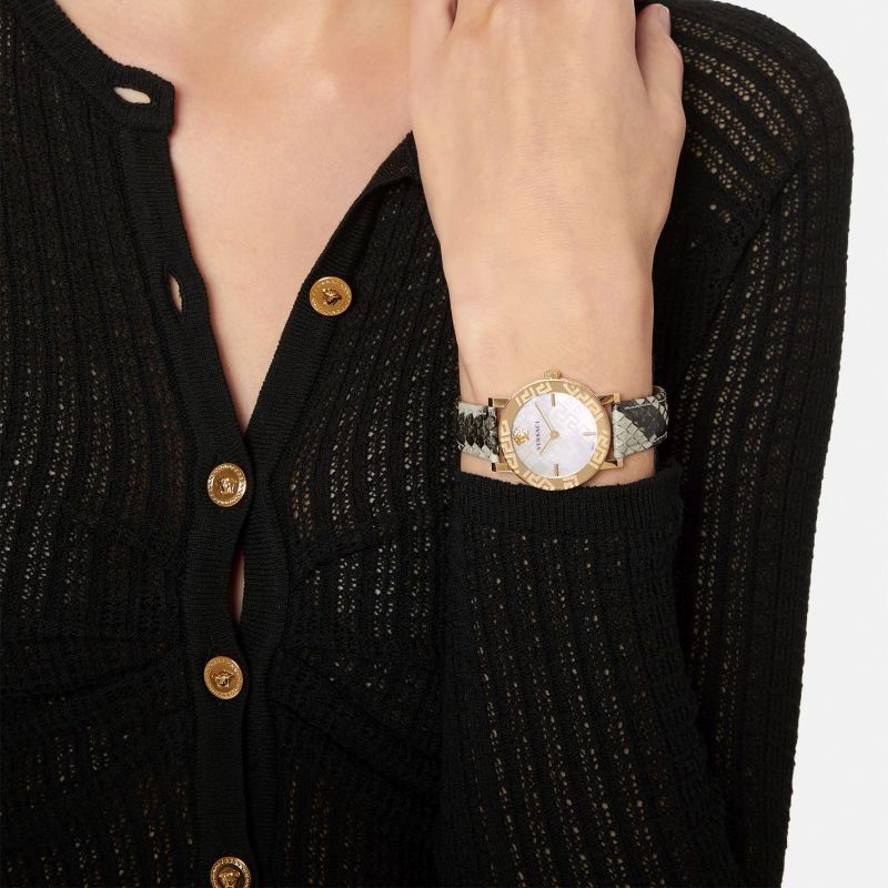 Analogue Watch - Versace Greca Glass Ladies Black Watch VEU300121