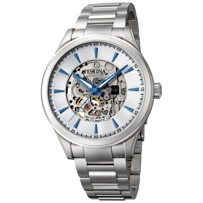 Automatic Watch - Festina F20536/1 Men's Silver Automatic Skeleton Watch