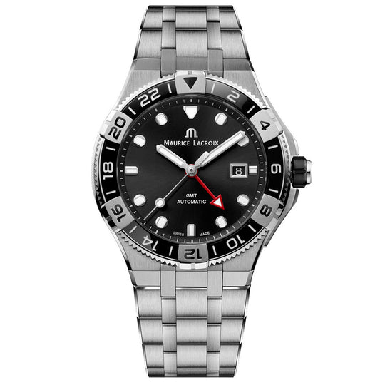 Maurice Lacroix Men's Black Aikon Venturer GMT Stainless Steel Watch AI6158-SS002-330-1