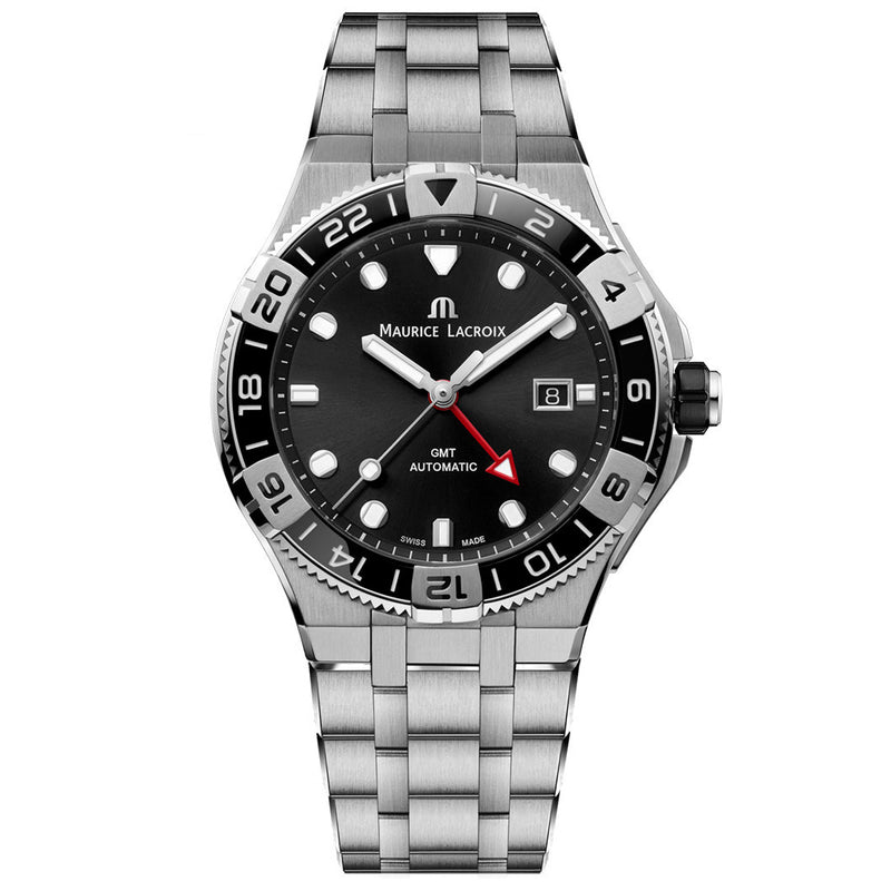 Automatic Watch - Maurice Lacroix Men's Black Aikon Venturer GMT Stainless Steel Watch AI6158-SS002-330-1