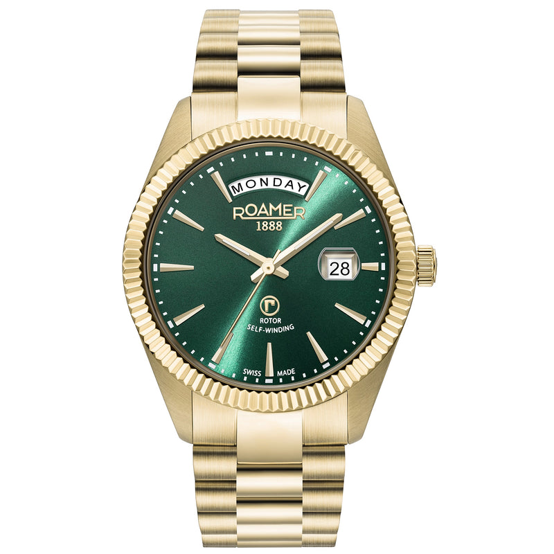 Automatic Watch - Roamer 981662 58 75 90 Primeline Day Date Men's Gold Watch