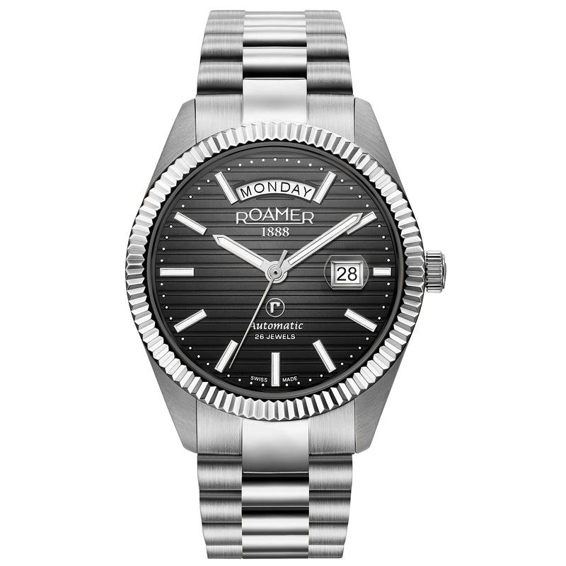 Automatic Watch - Roamer 981666 41 85 50 Primeline Day Date II Men's Steel Black Watch
