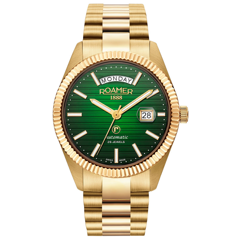 Automatic Watch - Roamer 981666 48 75 50 Primeline Day Date II Men's Gold Watch
