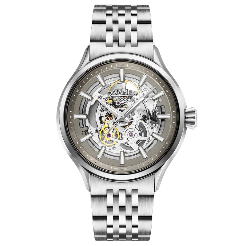 Automatic Watch - Roamer Men's White Competence Skeleton III Mechanical Watch 101663 41 55 10N