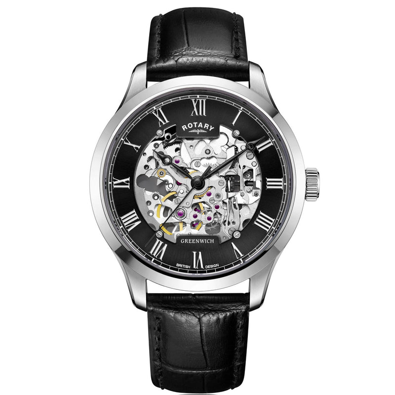 Automatic Watch - Rotary Greenwich Skeleton Men's Black Watch GS02940/30
