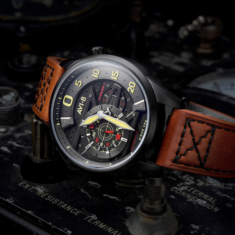 Chronograph Watch - AVI-8 Black Insignia Yellow Hawker Harrier II Chronograph Watch AV-4070-04