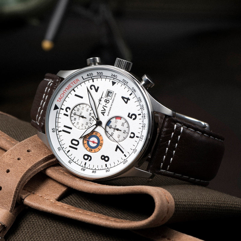 Chronograph Watch - AVI-8 Classic White Hawker Hurricane Chronograph Watch AV-4011-01