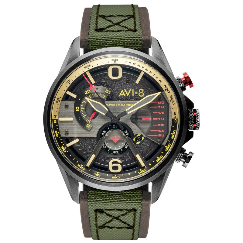 Chronograph Watch - AVI-8 Gunmetal Dark Earth Hawker Harrier Chronograph Watch AV-4056-03