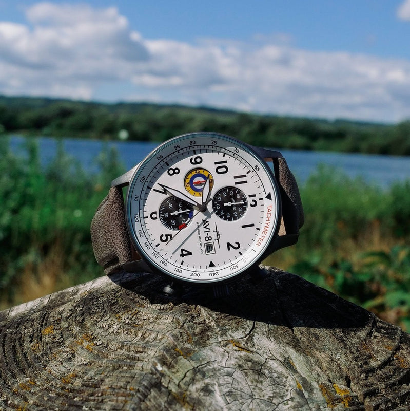 Chronograph Watch - AVI-8 Ivory Greyscale Hawker Hurricane Chronograph Watch AV-4011-0B