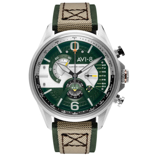 AVI-8 Sand Military Green Hawker Harrier Chronograph Watch AV-4056-02