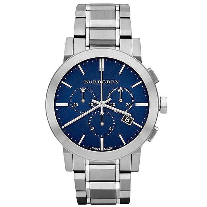 Burberry The City men's chronograph watch with blue dial and steel bracelet