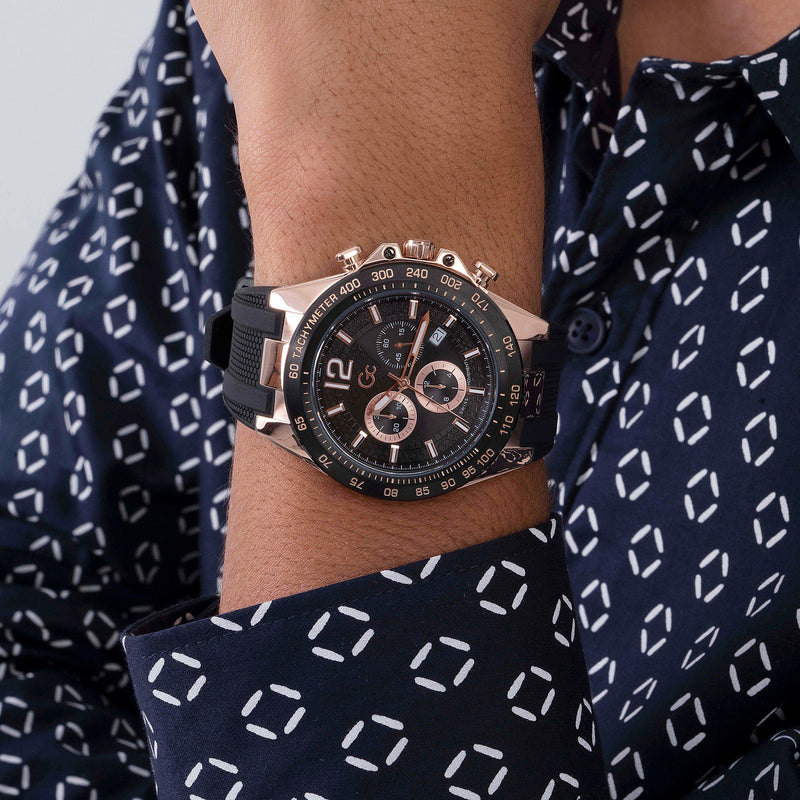 Gc skeleton black strap stainless steel swiss watch Clearance