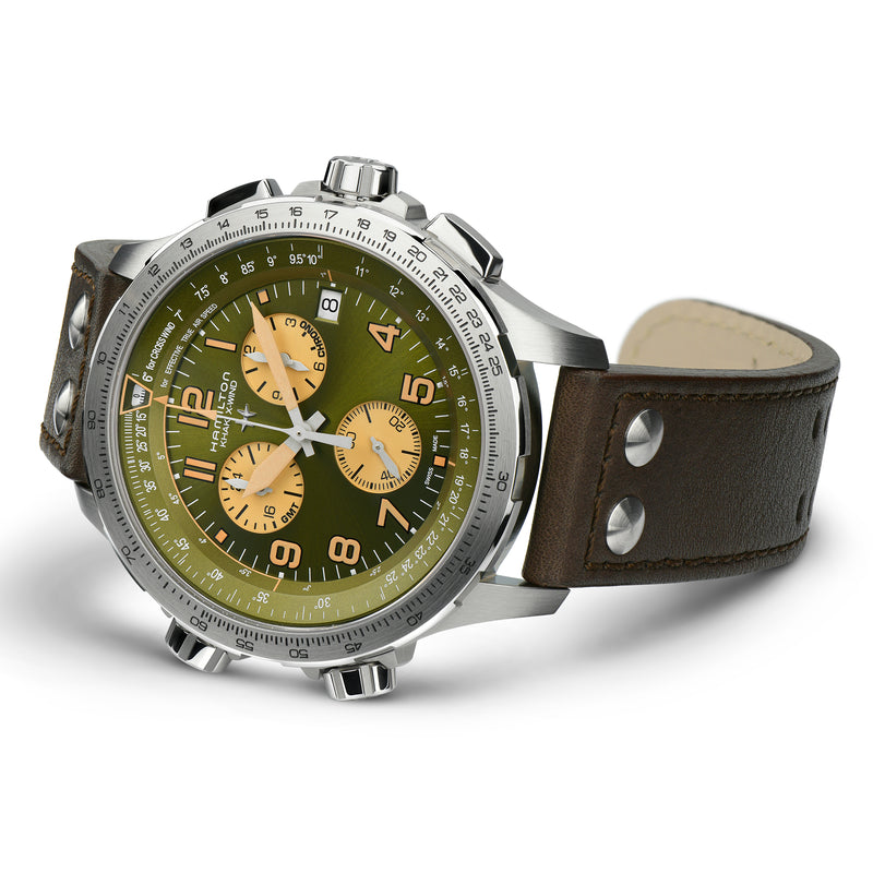 Chronograph Watch - Hamilton Khaki Aviation XWind GMT Quartz Men's Green Watch H77932560