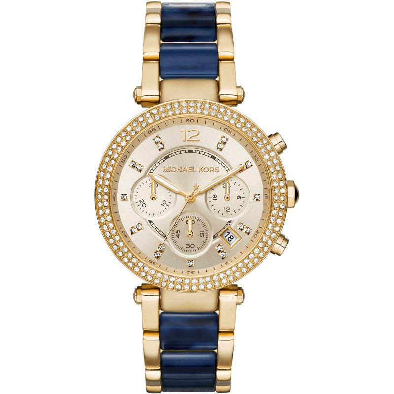 Chronograph Watch - Michael Kors MK6238 Ladies Parker Two-Tone Blue Watch
