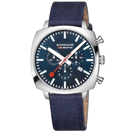 Mondaine Grand Cushion Chrono Square Men's Blue Watch  MSL.41440.LD.SET