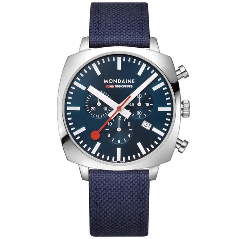 Chronograph Watch - Mondaine Grand Cushion Chrono Square Men's Blue Watch  MSL.41440.LD.SET