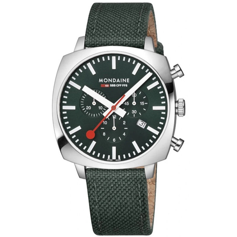 Chronograph Watch - Mondaine Grand Cushion Chrono Square Men's Green Watch MSL.41460.LF.SET