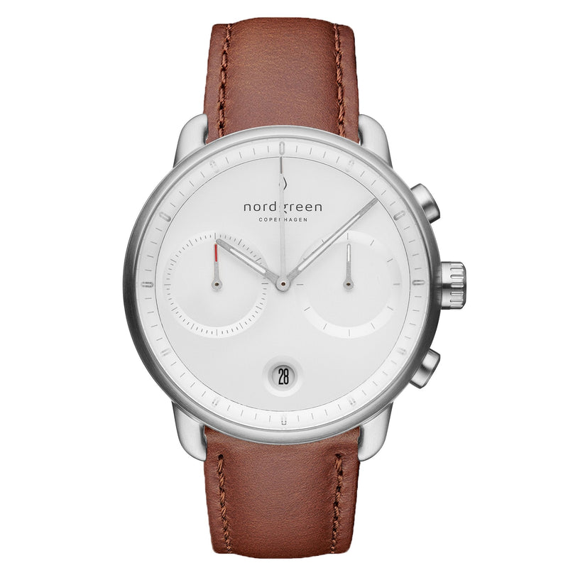 Chronograph Watch - Nordgreen Native Black Leather 32mm Silver Case Watch
