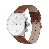 Chronograph Watch - Nordgreen Native Black Leather 32mm Silver Case Watch