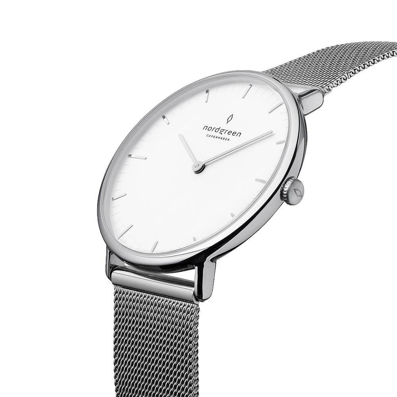 Chronograph Watch - Nordgreen Native Silver Mesh 40mm Silver Case Watch