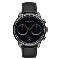 Chronograph Watch - Nordgreen Pioneer Black Leather 42mm Gun Metal Case Watch