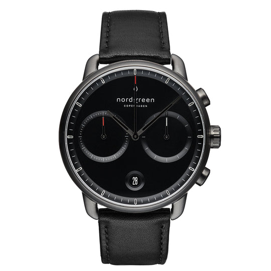 Nordgreen Pioneer Black Leather 42mm Gun Metal Case Watch