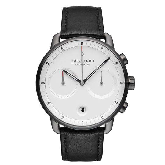 Nordgreen Pioneer Black Leather 42mm Gun Metal Case Watch