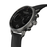 Chronograph Watch - Nordgreen Pioneer Black Leather 42mm Gun Metal Case Watch