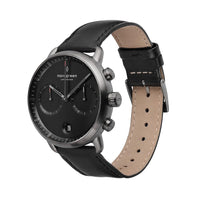 Chronograph Watch - Nordgreen Pioneer Black Leather 42mm Gun Metal Case Watch
