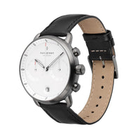 Chronograph Watch - Nordgreen Pioneer Black Leather 42mm Gun Metal Case Watch