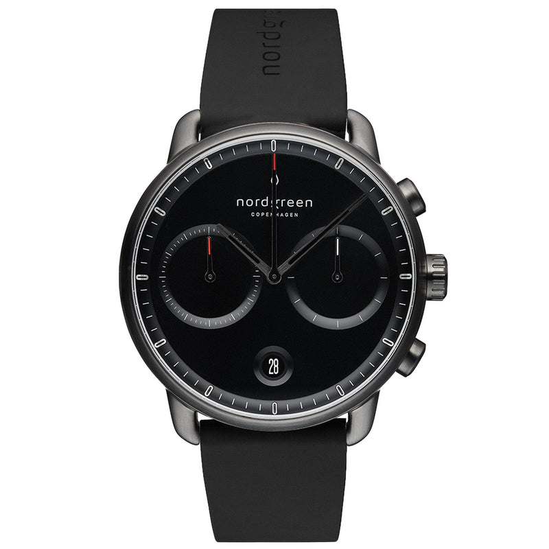 Chronograph Watch - Nordgreen Pioneer Black Rubber 42mm Gun Metal Case Watch
