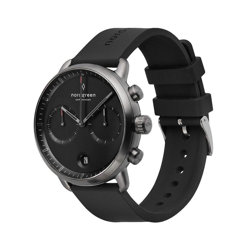 Chronograph Watch - Nordgreen Pioneer Black Rubber 42mm Gun Metal Case Watch