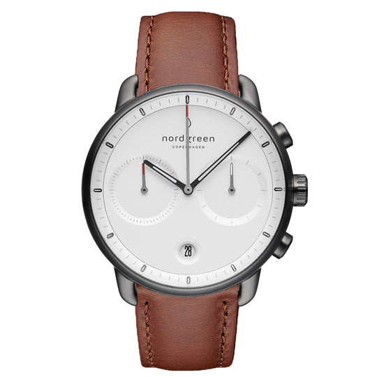 Nordgreen Pioneer Brown Leather 42mm Gunmetal Case Watch