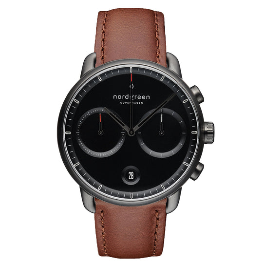 Nordgreen Pioneer Brown Leather 42mm Gunmetal Case Watch