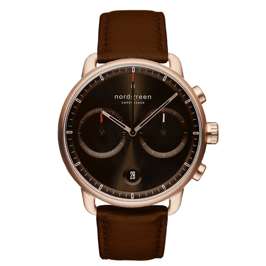 Nordgreen Pioneer Brown Leather 42mm Rose Gold Case Watch