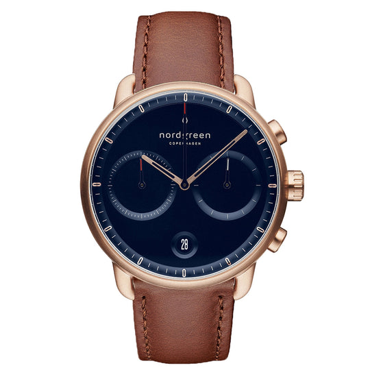 Nordgreen Pioneer Brown Leather 42mm Rose Gold Case Watch