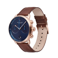 Chronograph Watch - Nordgreen Pioneer Brown Leather 42mm Rose Gold Case Watch