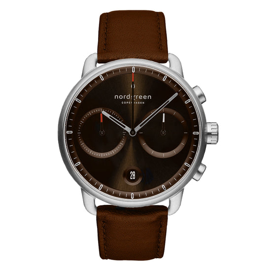 Nordgreen Pioneer Brown Leather 42mm Silver Case Watch
