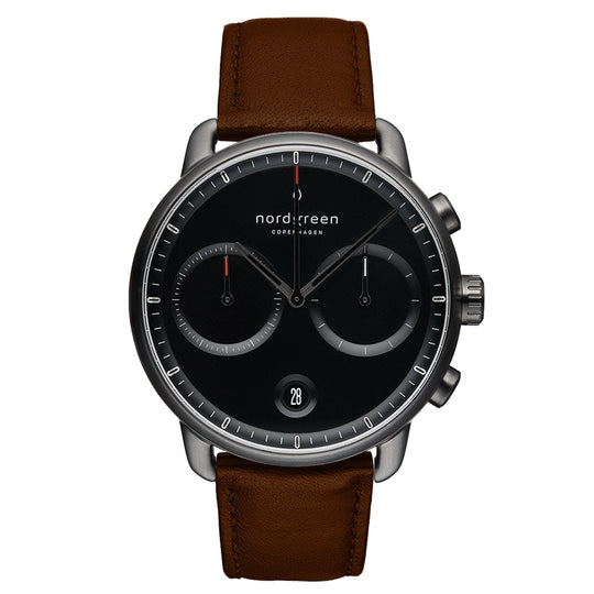 Nordgreen Pioneer Dark Brown Leather 42mm Gun Metal Case Watch