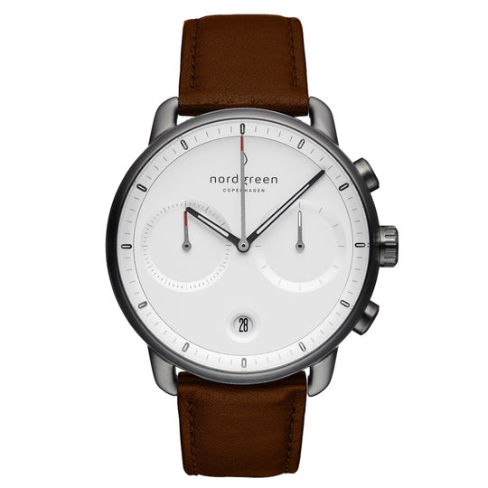 Nordgreen Pioneer Dark Brown Leather 42mm Gun Metal Case Watch