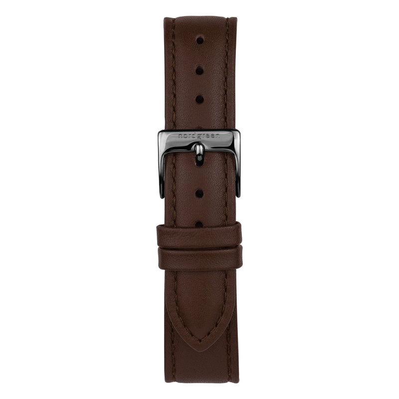 Chronograph Watch - Nordgreen Pioneer Dark Brown Leather 42mm Gun Metal Case Watch