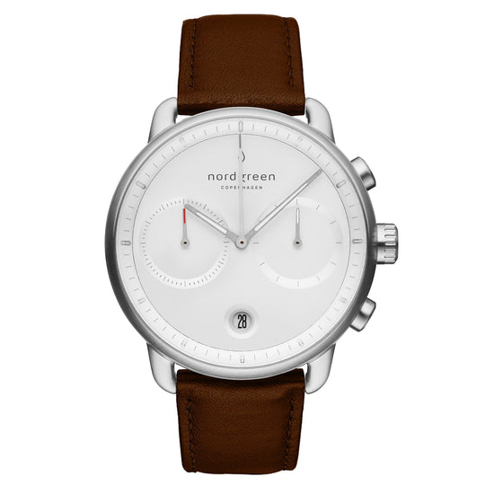 Nordgreen Pioneer Dark Brown Leather 42mm Silver Case Watch