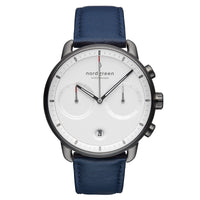 Chronograph Watch - Nordgreen Pioneer Navy Leather 42mm Gun Metal Case Nordgreen Watch
