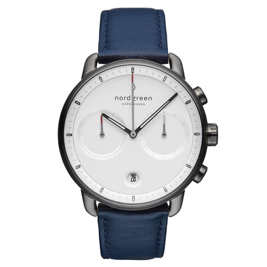 Nordgreen Pioneer Navy Leather 42mm Gun Metal Case Nordgreen Watch