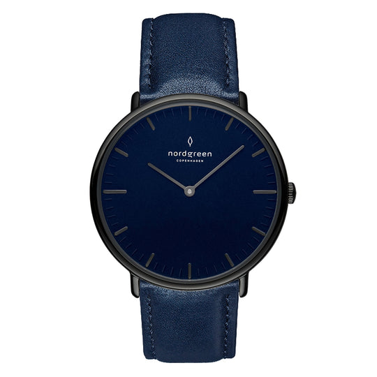 Nordgreen Pioneer Navy Leather 42mm Gun Metal Case Watch