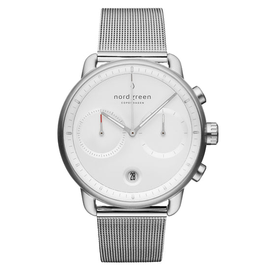 Nordgreen Pioneer Silver Mesh 42mm Silver Case Watch
