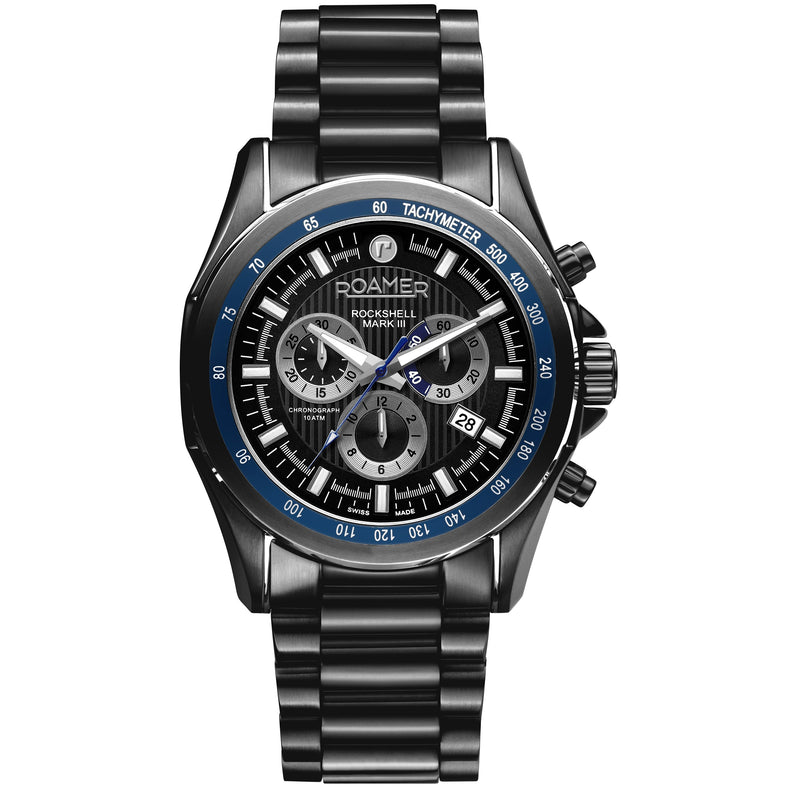 Chronograph Watch - Roamer 220837 45 85 50 Rockshell Mark III Men's Black Watch